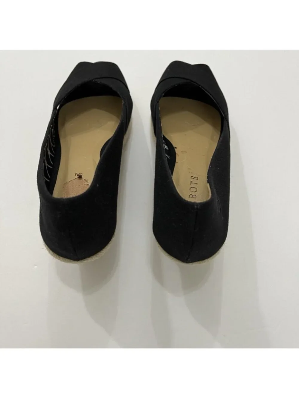 Talbots Black Canvas Peep Toe Sip On Espadrille Wedge Sandal